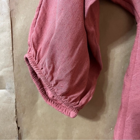 Anthropologie NWT Puff Sleeve Wrap Mini Dress Linen Blend Tie Front Pink Size 8 - Picture 8 of 16